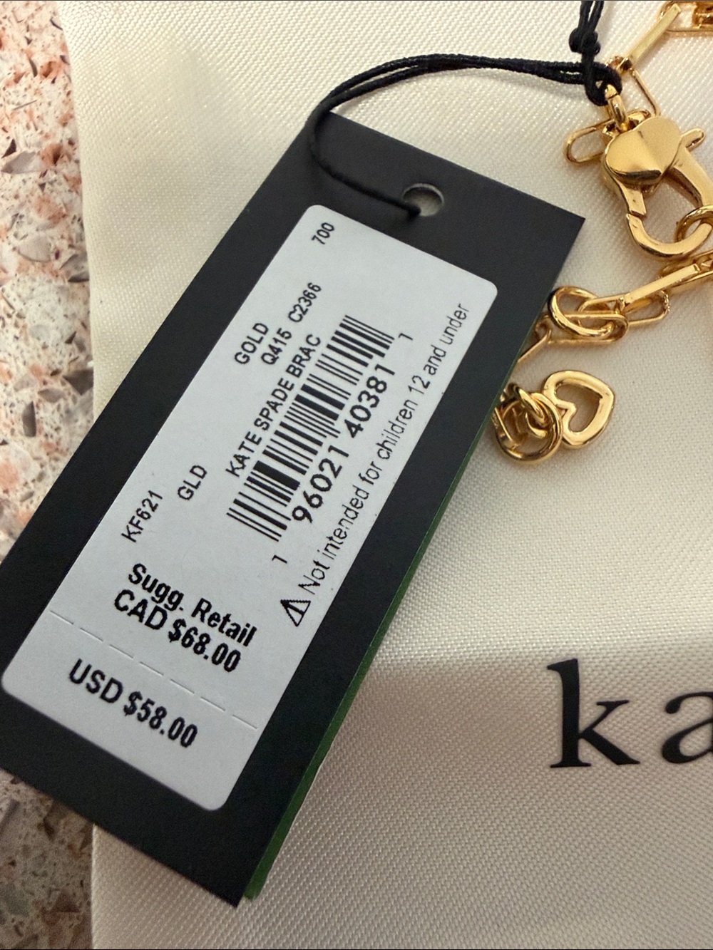 kate spade Gold Paperclip Chain Bracelet with Round K Logo Charm - Picture 4 of 6